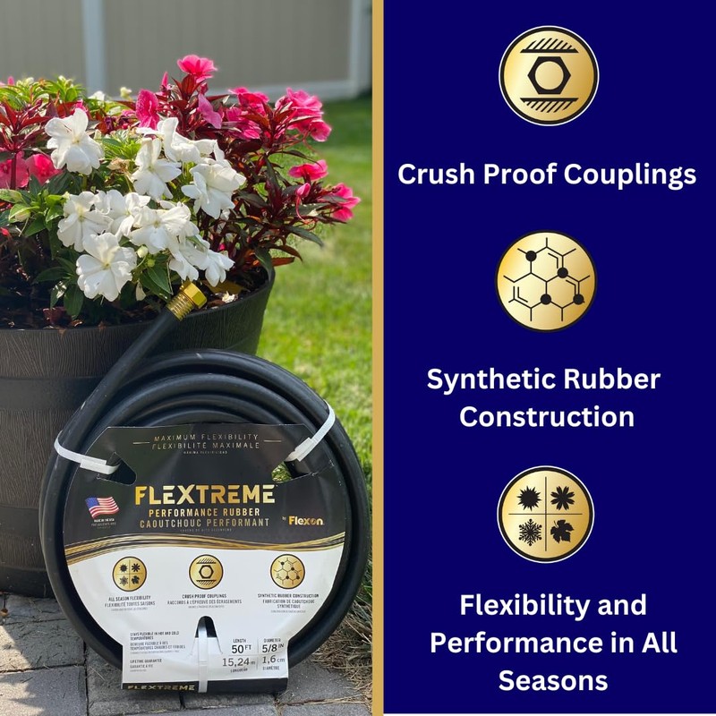Flexon FLXPR5850 Flextreme Performance Rubber Garden Hose, 50 ft, Black