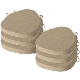 AddGrace Chair Cushions for Dining Chairs Set of 6 Windsor Kitchen Chair Cushions with Removable Textured Cover and Non Slip Bottom Indoor Chair Pads with Ties and Foam (16.5x15.5 Inches Beige)