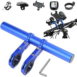 PXIRANZR Bicycle Multifunctional Extension Bracket, Handlebar Extension Rack, Double-clamp Aluminum Alloy Handlebar Extender, Used for Brackets Such as stopwatches, flashlights (Blue)