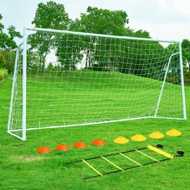 Soccer Goal 12x6,10x6.5, 8x6, 6x4FT Soccer Goals for Backyard Metal Soccer Goals for Kids Youth Adults Large Outdoor 2" Steel Soccer Goal Post Frame with Soccer Net Target Net Agility Ladder