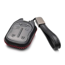 Vitodeco Genuine Leather Smart Key Fob Case with Leather Strap Compatible for GMC Acadia, GMC Terrain 2017 - 2025 (5-Button, Black/Red)