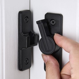 INIRET 2 Packs Black 90 Degree Barn Door Latches,Heavy Sliding Barn Door Latches Door Lock,Door Security Sliding Door Latch Lock fo Cabinets Bathroom Barn Door Garden Window Garage Door