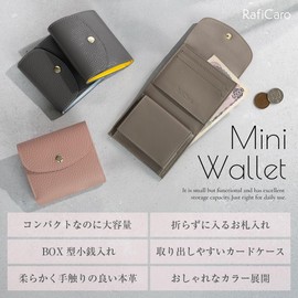 RafiCaro Women's Bifold Wallet, Compact, Mini and Soft, Shrink Leather, Box-Shaped Coin Purse, Large Capacity, Simple for Adults, grey yellow