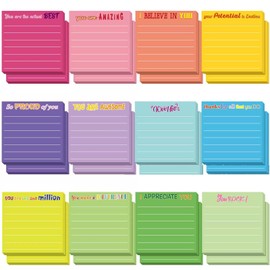 24 Pcs Inspirational Sticky Notes with Lines 3 x 3 Inch Positive Affirmation Mental Health Self Sticky Pads Employee Appreciation Gifts Bulk for Teacher Nurse Coworkers Office Work Studying Supplies