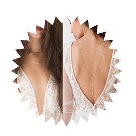 Yheakne Boho Crystal Back Chain Necklace Rhinestone Background Necklace Gold CZ Bridal Back Drop Chain Summer Beach Body Chain Body Jewellery for Women and Girls Gifts (Gold), Alloy, Rhinestone