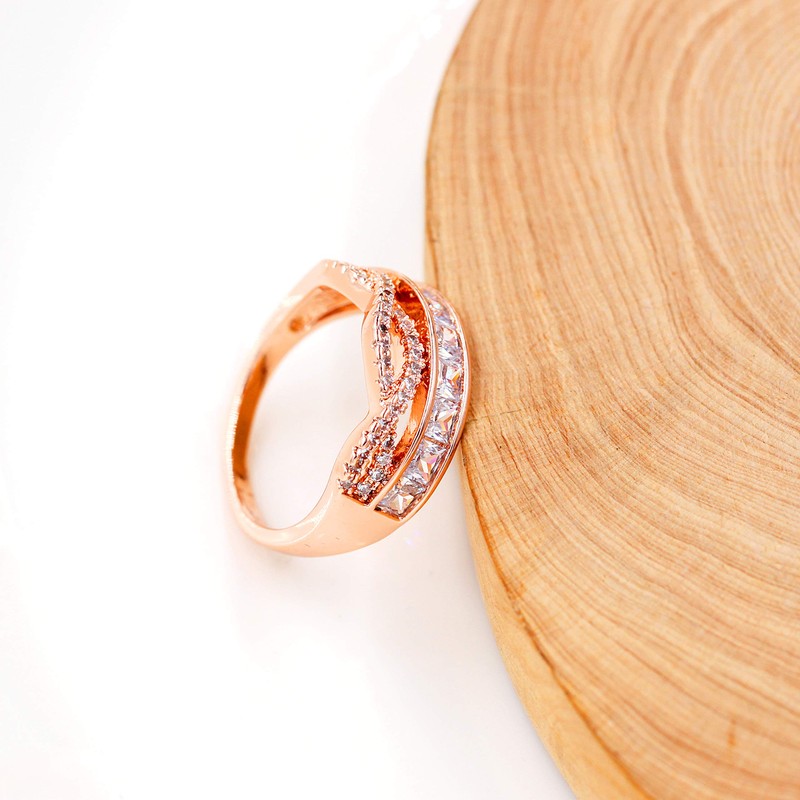 Uloveido Rose Gold Plated Princess Cut Cubic Zirconia Eternity Ring,