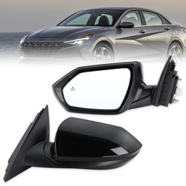 Lqito Left Driver Side Mirror Compatible With 2021 2022 2023 2024 2025 Hyundai Elantra With Manual Folding Power Glass Blind Spot Heated Black Replace#87610AB040(7Pins)
