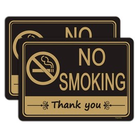 2 Pack No Smoking Thank You Sign 10 x 7 Inches No Smoking Sign with Adhesive Backing Sticker Peel-Off Premium Plastic Waterproof Easy to Mount for Outdoor or Indoor use