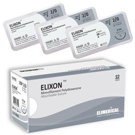 Elimedical ELIXON Suture Thread with Taper Point Needle, 12 Pack. Surgical Wound Training Students, Practice and Educational Use. Polydioxanone Absorbable Material 2/0 PDO 30" SH Violet 317PDO