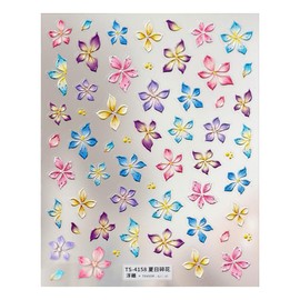 5D Embossed Flower Nail Stickers for Women, Colorful Flowers Nail Art Sticker Summer Flower Stickers for Nails Design Floral Decals Self-Adhesive Sticker Nails Supplies Manicure Decor Decal