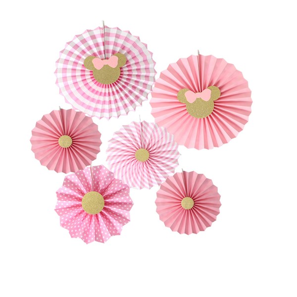 6 Pcs Minnie Paper fans |Mouse Inspired Backdrop | Paper
