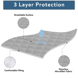 King Mattress Pad, Soft Quilted Air Mattress Topper King with Extra Deep Pocket, Breathable and Noiseless Air Mattress Cover King Size Mattress Pad Fits Up to 24 Inch, Grey