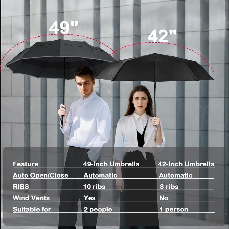 MRTLLOA 42/49 Inch Compact Windproof Travel Umbrella for Rain, Lightweight,