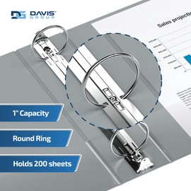 EasyView Premium 1-Inch Binders with Clear-View Covers, 3-Ring Binders for School, Office, or Home, Colored Binder Notebooks, Pack of 6, Round Ring, Gray