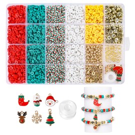 Nwvuop Christmas Clay Beads for Bracelet Making, Christmas Beads Christmas Bracelet Making Kit with Letter Beads, Christmas Charms
