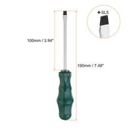 QUARKZMAN SL5 Flat Head Screwdriver 7.5 Inch Magnetic Slotted Screwdriver 3.9 Inch CR-V with Ergonomic Handle for DIY Repairs Green