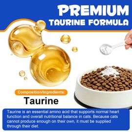 Taurine for Cats, Pure Taurine Powder Supplement for Cats, Supports Heart, Vision Health & Immune System, Odorless & Easy to Mix with Wet & Dry Food, 200g