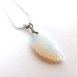 Reiki Energy Charged Opalite Crystal Angel Wing Pendant with Silver Chain (Beautifully Gift Wrapped)