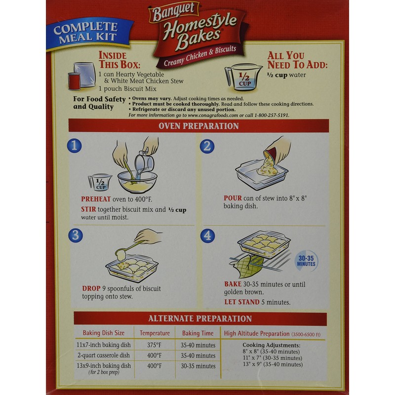 Banquet, Homestyle Bakes, Creamy Chicken & Biscuits, 28.10oz Box (Pack