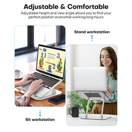 OMOTON Laptop Stand for Desk, Ergonomic Metal Adjustable Laptop Stand, Laptop Holder Riser with Cooling Function, Computer Stand Compatible with MacBook and All Laptops (10-17.2 inch), Silver