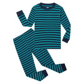 Family Feeling Big Boys Striped Black Blue Pajamas Long Sleeve 100% Cotton Kid Pjs 8