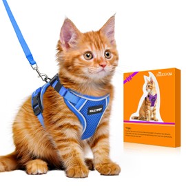 Halypet Cat Harness and Leash Set [MAX Safety 4th-Gen Upgrade] Escape Proof Adjustable Cat Leash Comfortable Soft Vest Easy to Wear Kitten Harness with Reflective Strip for Cats Walking, S Blue