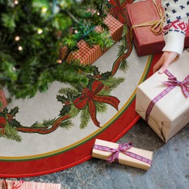 AVOIN colorlife Christmas Tree Skirt 36 Inch, Christmas Ribbon Holly Winter Holiday Tree Mat Decoration