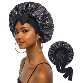Extra Large Satin Bonnet for Sleeping Jumbo Silk Bonnet Double Layer Hair Bonnet for Women with Elastic Tie Band Sleep Wrap for Braids Curly Hair