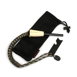 Premium Fire Steel with Paracord Strap & Carry Bag - Quality Ferro Rod Fire Starter with over 2m of Military Grade 550 Parachute Cord for Survival & Bushcraft from Wild Peak ▲ (Green Camo)