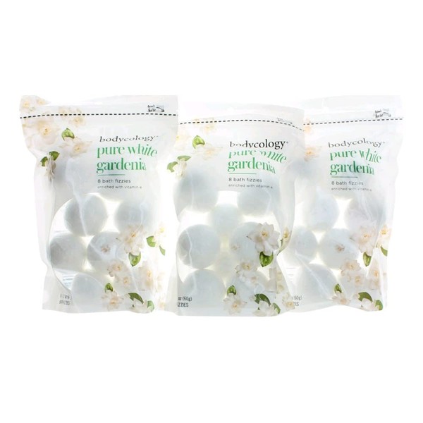 Bodycology Pure White Gardenia Bath Soak Fizzies Bombs 8 - 2.1 Oz Balls (3 Pack)