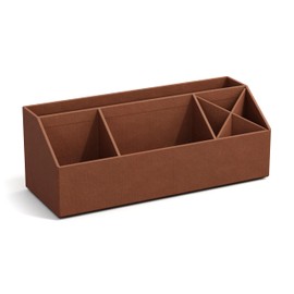 BIGSO ELISA Desk Organiser with 4 Compartments - Organiser System for Notes, Paper Clips, Pens etc. - Sorting Box Made of 100% Recycled Fibreboard and Linen Look Paper - sienna