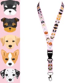 ROLSELEY Lanyard Neck Strap 20 Pink Dog Breeds Pattern with Metal Lobster Claw Clip and Safety Breakaway for ID for Everyday Use at Office, School, Events…