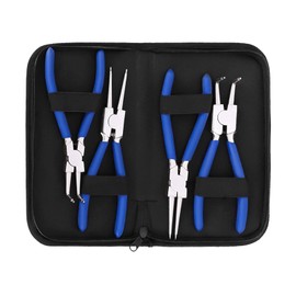 Snap Ring Pliers Set, 4-Piece Seegering Pliers, Sea Ring Pliers Set, 175 mm Circlip Pliers, Professional Non-Slip Snap Ring Pliers with Pockets, Curved Straight Seering Pliers for Indoor and Outdoor