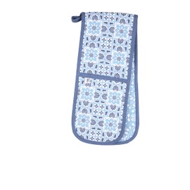 RHS - Oven Gloves, Insulated and Heat Resistant, Double Oven Glove Mitts, Organic Cotton, Blue, Gertrude Jeykll