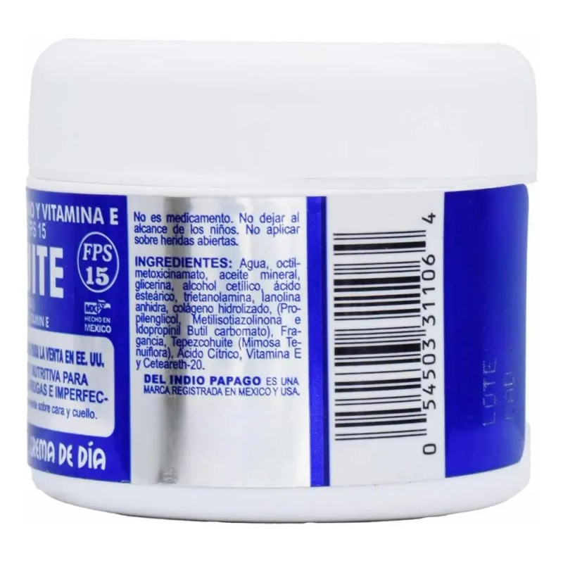Crema Tepezcohuite Indio Papago Día Hipoalergénica Sin Parabenos FPS15 60g