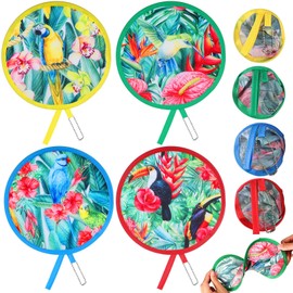 Gulfmew 4 Round Foldable Hand Fan Japanese Portable Folding Fan for Women Girls Summer Festival Wedding Party Home Decoration 4 Patterns (Summer Style)