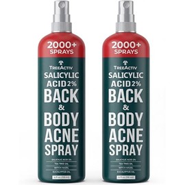 Spray de Ácido Salicílico TreeActiv para Espalda y Cuerpo Solución Eficaz Corporal en Mujeres y Hombres Fórmula de Secado Rápido con Aceite de Árbol de Té, 2 Frascos de 120ml