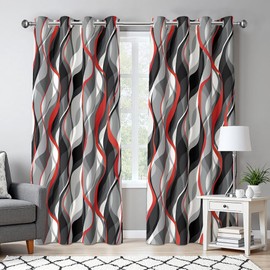 weesire Red and Grey Curtains Modern Striped Decorative 50% Light Blocking Darkening Grommet Red Curtain for Living Room Villa, Bedroom Gray and Red 2 Panels Set, 52x63 Inches