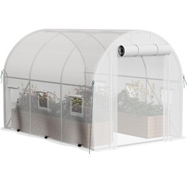 Greesum Walk-in Greenhouse for Outside Heavy Duty, Green House with Zippered Screen Doors & 6 Screen Windows for Winter, Ideal for Plant Protection and Growth, White