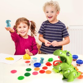 Dinosaur Playdough Tool Set for Toddlers, Kitchen Creations Playset and DIY Toy Set, Dough Birthday Gift Dinosaur Toys for Kids 3-5 and Up Boys and Girls (Green)