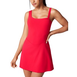 UNISSU Hugcurve Detachable Adjustable Strap Womens Tennis Dress Built in Bra Summer Athletic Dress for Women with Shorts Pockets Aurora Red Medium