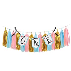 Alice in Wonderland Theme Highchair Banner, 1st Birthday Girl Birthday Party Decoration, Blue, alice in Wonderland Tea Party First Birthday Banner Party Decorations (Souvenir and Gifts for Kids)