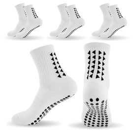 mtuihfo 3 Pairs Breathable Kids Grip Socks, Sweat-Absorbent Grip Socks Kids, Grip Socks Football Kids for Running Hockey Football Rugby Aged 9-12 (UK, Age, One Size, Regular, White3)