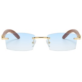 Rectangle Sunglasses Rimless Sqaure Sun Glasses for Men and Women Frameless Blue Green, Light Blue Lens, Medium