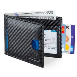 SERMAN BRANDS RFID Blocking Slim Bifold Genuine Leather Thin Minimalist Front Pocket Wallets for Men Billfold Wallet Men Gift (Modern Black 2.0)