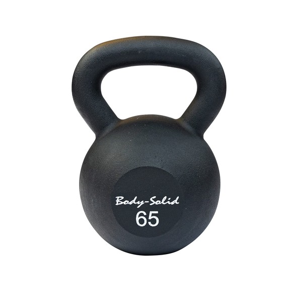 Body-Solid Matte Black Powder Coat Kettlebell Set (KBR65) with Kettle