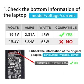 45W Round Tip Laptop Charger Fit for Dell Inspiron 13 14 15 3000 5000 7000 Series 15-3552 3555 3558 3565 3567 5551 5552 5555 5558 5559 DA45NM140 LA45NM140 19.5V 2.31A AC Adapter Power Cord