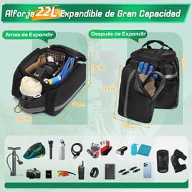 RAINSMORE 22L Alforjas para Bicicleta Impermeable,Multifuncional Bolsa de Asiento Trasero de Bicicleta,Maletero Trasero,Portabicicleta trasero con cubierta de lluvia,borde reflectante y Gran capacidad