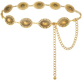 FIORETTO Metal Waist Chain Belts for Dress Western Boho Concho Chain Belt for Women Cowgirl Belts for Dress Jeans Country Concert Outfit Gold
