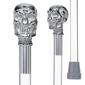 Royal RC Canes Chrome Brass Skull Handle Walking Cane with Clear Lucite Shaft – Stylish Transparent Cane for Women and Canes for Men – 38” Length, 22mm Tip,